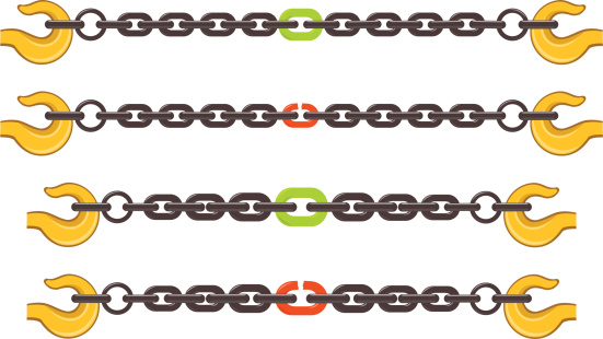 Vector illustration set of chains, weak or strong link concept