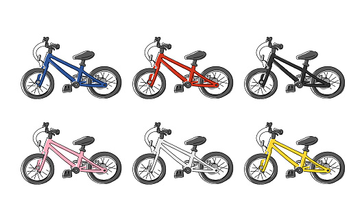 Vector illustration set of colorful bicycles, children's bicycles