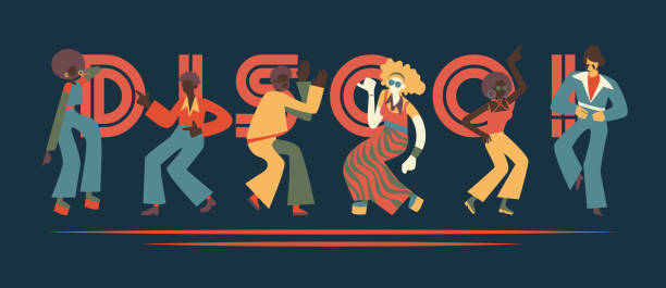 ilustrações de stock, clip art, desenhos animados e ícones de vector illustration set of disco dancing people with retro clothes and hairstyles. - discoteca danca
