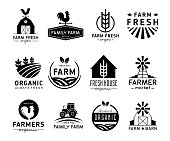 istock Vector illustration set of organic products logos and labels. Farm logos, fresh and healthy food logotypes collection isolated on white background. 1301832139