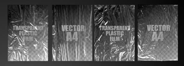 vektor-illustration. textur transparentgestrecktes folie polyethylen. vektor-design-element grafikrumpled kunststoff warp - plastikmaterial stock-grafiken, -clipart, -cartoons und -symbole