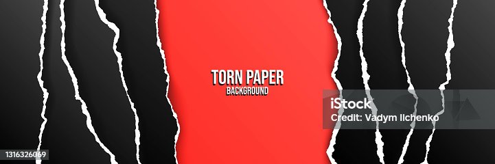 istock Vector illustration. Torn paper effect. Vibrant red color. Decorative minimalist concept. Striped panoramic wallpaper. Design for web template, website banner. Cut paper on transparent background 1316326069