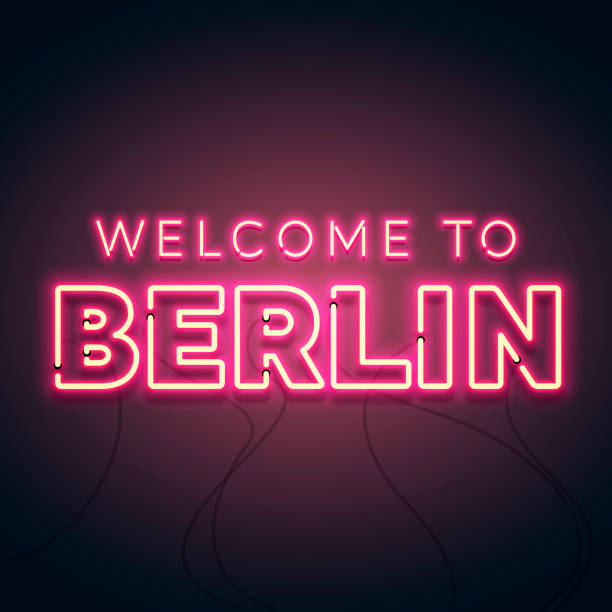 vektor-illustration willkommen in berlin neon glow zeichen - berlin stock-grafiken, -clipart, -cartoons und -symbole