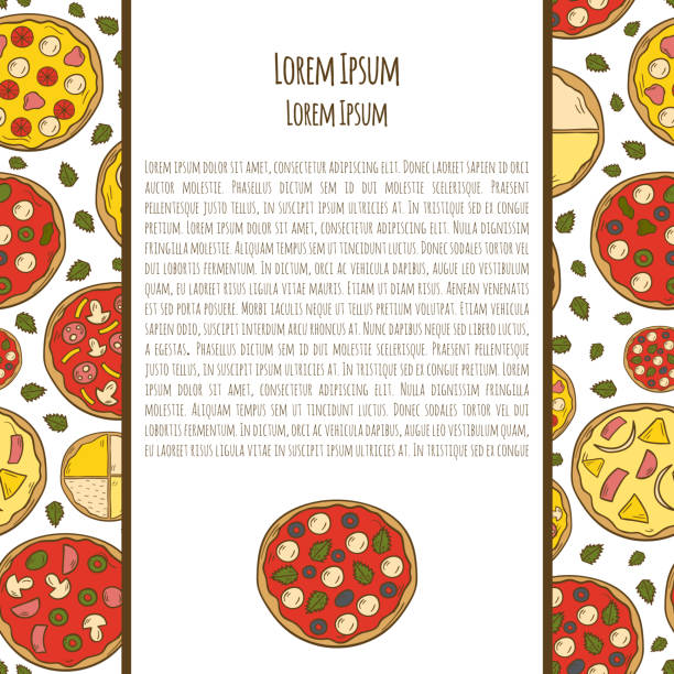 Vector illustration with cartoon hand drawn pizza background Vector illustration with cartoon hand drawn pizza background. Vector pizzeria, cafe, restaurant menu. Italian cuisine food. Cartoon pizza. Delivery menu hand drawn objects. Traditional Italy food margherita stock illustrations