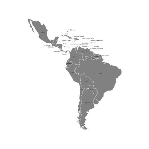 stockillustraties, clipart, cartoons en iconen met vector illustratie met kaart van zuid-amerika continent en een deel van midden-amerika - colombia land