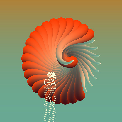3D vector illustration with seashell nautilus. Object with smooth shape. Can be used for advertising, marketing, presentation, card and flyer.