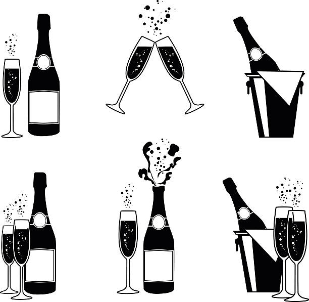 vector illustrations of several champagne icons vector illustrations of several champagne icons champagne silhouettes stock illustrations