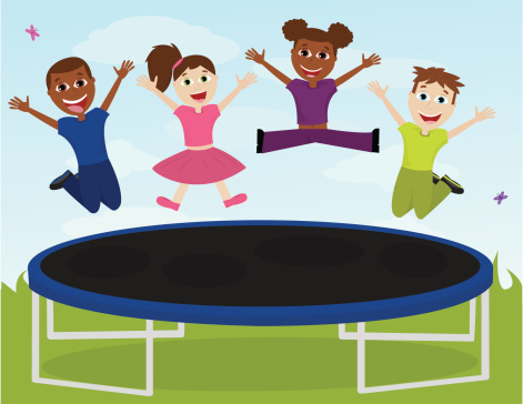 Vector Image Of Several Kids Jumping On Trampoline Stock Illustration ...