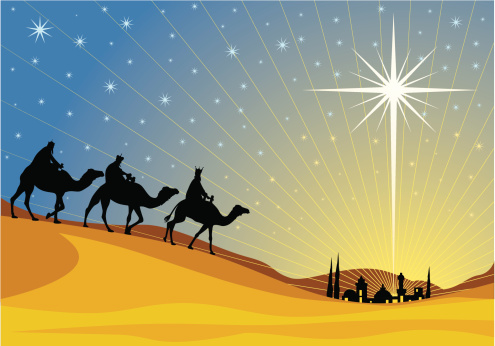 Vector image of the three Magi and the Star of Bethlehem