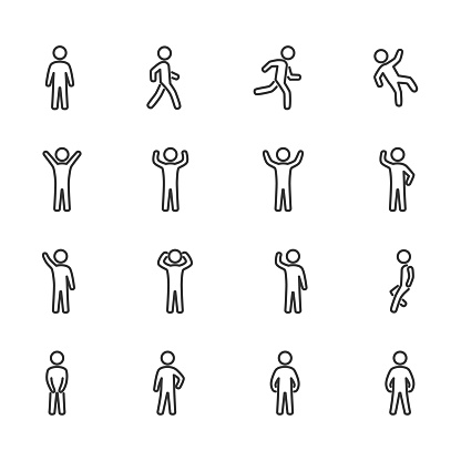 Vector image set of posture people line icons.