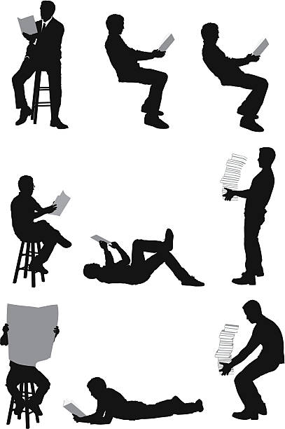 Vector images of men reading and carrying books Vector images of men reading and carrying bookshttp://www.twodozendesign.info/i/1.png newspaper silhouettes stock illustrations