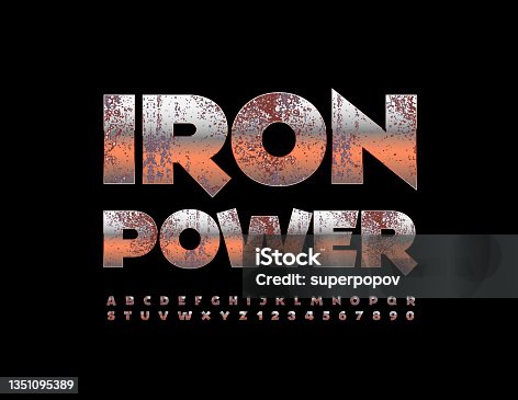 istock Vector industrial Banner Iron Power. Set of aged Alphabet Letters and Numbers 1351095389