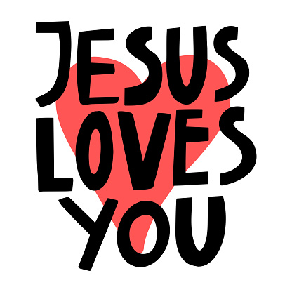 Vector Inscription Jesus Loves You With A Heart Image Stock ...