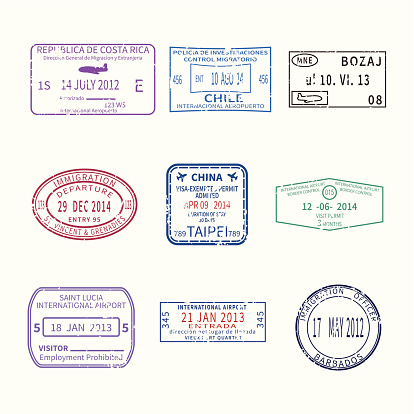 Vector international travel visa stamps for passport set