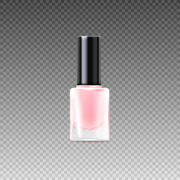 stockillustraties, clipart, cartoons en iconen met vector geïsoleerd 3d realistische illustratie van een glazen fles roze nagellak. - nail polish bottle close up