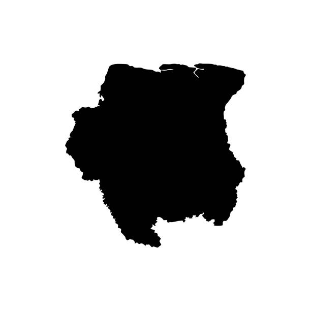 stockillustraties, clipart, cartoons en iconen met vector geïsoleerde illustratie pictogram met zwarte silhouet van vereenvoudigde kaart van suriname - suriname