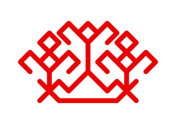 vector isolated illustration. red simplified finnish symbol of bush with berries. outline icon of flowers and shrub is national karelian ornamental element. decorative sigh of plant for embroidery - 北卡累利阿區 芬蘭 幅插畫檔、美工圖案、卡通及圖標