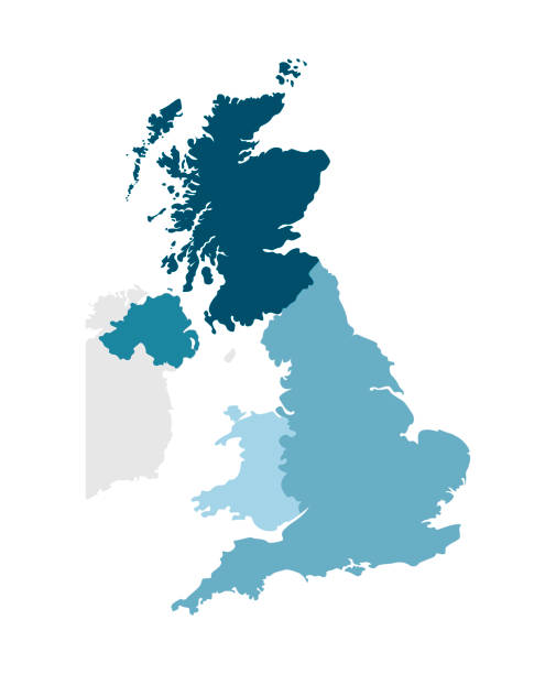 stockillustraties, clipart, cartoons en iconen met vector geïsoleerde vereenvoudigde illustratie icoon met blauwe silhouetten van verenigd koninkrijk van groot-brittannië en noord-ierland provincies - schotland