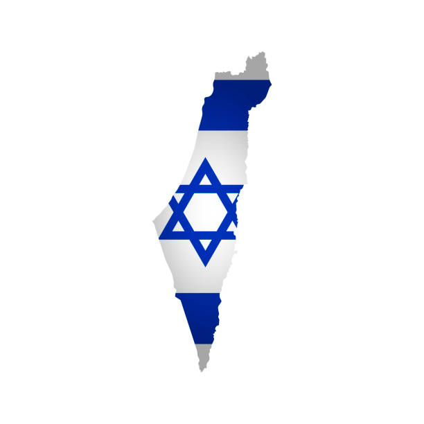 Vector isolated simplified illustration icon with silhouette of Israel map. National flag Vector isolated simplified illustration icon with silhouette of Israel map. National flag. White background israel stock illustrations