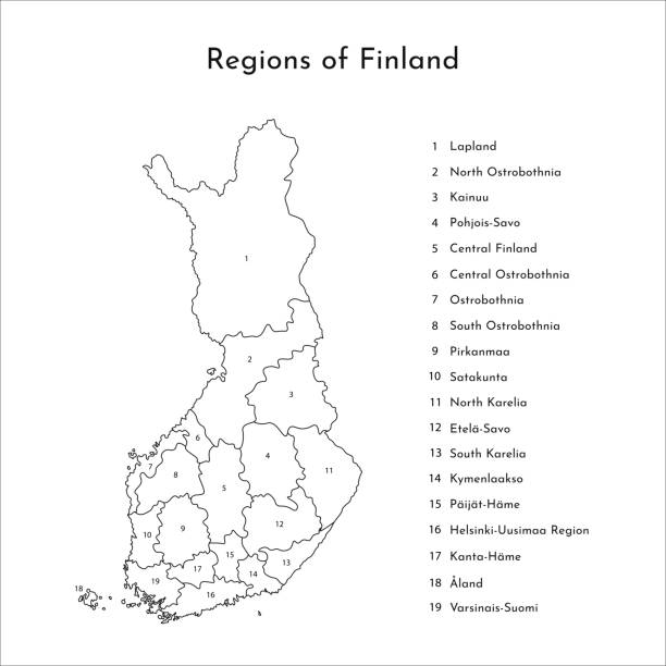 向量被隔絕的芬蘭地區的簡化的地圖。邊境和行政區劃名稱 - kainuu region 幅插畫檔、美工圖案、卡通及圖標