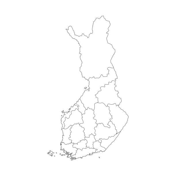 向量被隔絕的芬蘭地區的簡化的地圖。行政區劃的邊界。黑色輪廓 - satakunta region 幅插畫檔、美工圖案、卡通及圖標