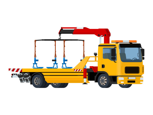 Vector isolated yellow tow truck Vector isolated yellow tow truck on white background. tow truck police stock illustrations