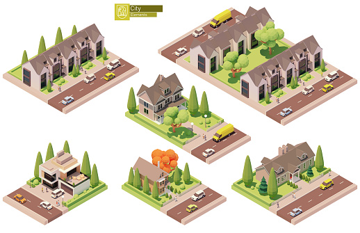 Vector isometric buildings, suburban houses