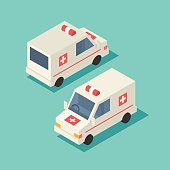 Vector isometric emergency car. Transport ambulance icon