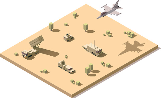 Vector isometric infographic element representing military surface-to-air missile system
