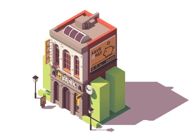 ilustrações de stock, clip art, desenhos animados e ícones de vector isometric old bank building - store render