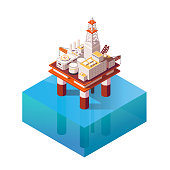 Vector Isometric platform for production oil and gas. Flat ilustration with offshore oil platform in the ocean. High quality Oil Platform Icon for infographic element