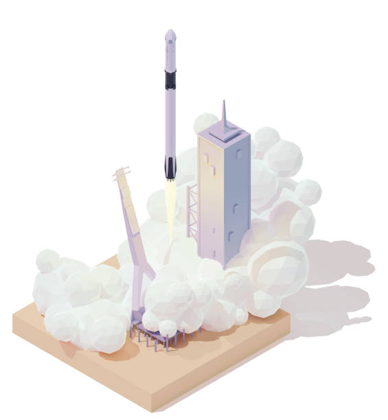 illustrations, cliparts, dessins animés et icônes de lancement de fusée isométrique vector - rampe de lancement