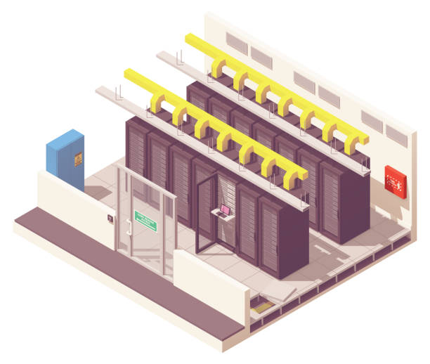 векторная изометрическая серверная комната - data center stock illustrations