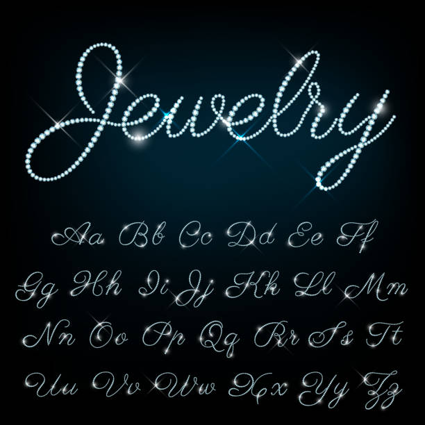 Vector jewelry font set A to Z uppercase and lowercase Shiny jewelry vector font set A to Z uppercase and lowercase. diamond shaped stock illustrations