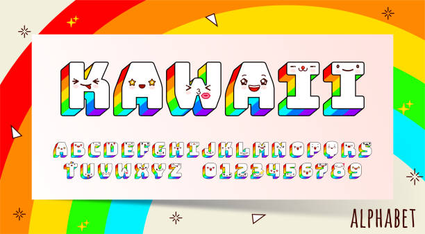 illustrazioni stock, clip art, cartoni animati e icone di tendenza di carattere vettoriale kawaii e alfabeto con emozioni diverse. - kawaii