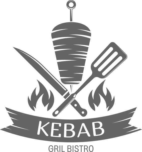 vector Kebab emblem vector illustration Kebab badges, emblem on white background, for advertising and menu design shawarma stock illustrations