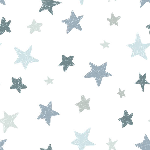 Vector kids pattern with doodle textured stars. Vector seamless background, black, gray, white, scandinavian style Vector kids pattern with doodle textured stars. Vector seamless background, black, gray, white, scandinavian style, sleeping patterns stock illustrations