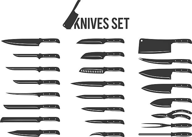 Vector Knives Set Isolated on White Vector black knives set isolated on white background. kitchen knife stock illustrations