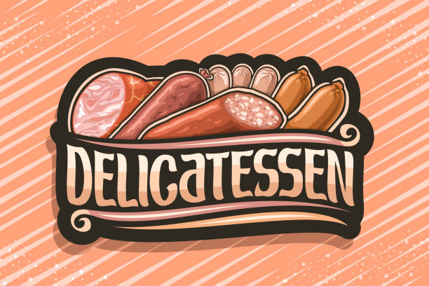 illustrations, cliparts, dessins animés et icônes de étiquette vectorielle pour meat delicatessen - fromager