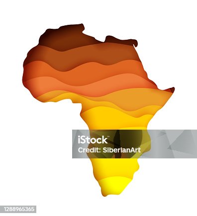 istock Vector layered paper cut style map of Africa continent. Travel poster, banner. 1288965365