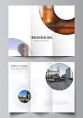 istock Vector layouts of covers design templates for trifold brochure, flyer layout, magazine, book design, brochure cover, advertising mockups. Background template with rounds, circles for IT, technology. 1323850819
