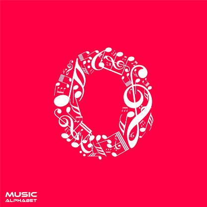 Vector letter O made from musical notes, musical alphabet, music font