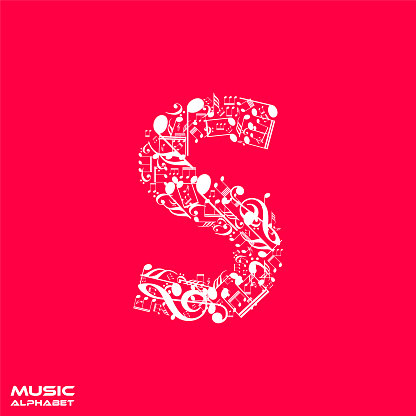 Vector letter S made from musical notes, musical alphabet, music font