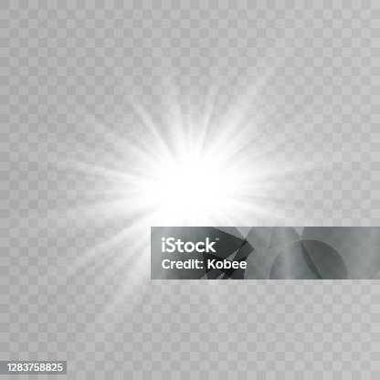 istock Vector light, sun, rays. Sunrise. A bright flash of light. The lights of a sun. Vector illustration. 1283758825