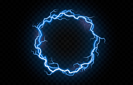Vector lightning, lightning , thunderstorm, lighting. Electric ring. Natural phenomenon, light effect.