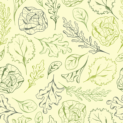 Vector Line Art salad Seamless Pattern Background Ornament with hand drawn doodle elements. Great for textiles, banners, wallpapers, wrapping - vector design