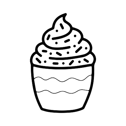 Vector line cupcake with cream isolated illustration.