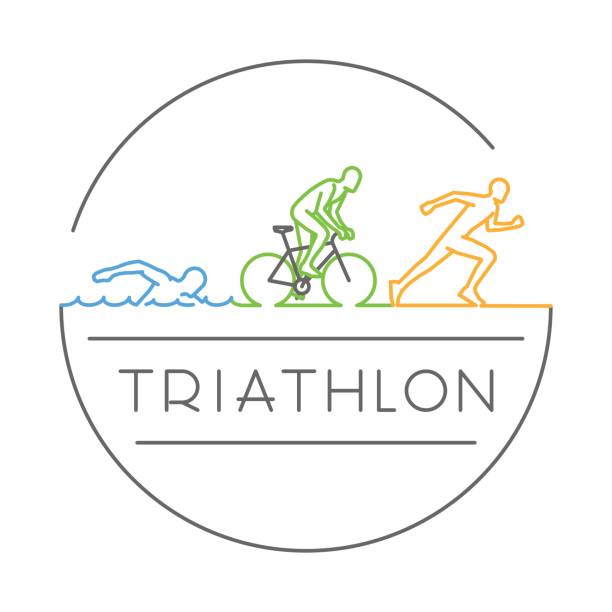 Vector line design symbol for triathlon. Vector line design concept for triathlon. Linear creative style web symbol. Open path. triathlon stock illustrations