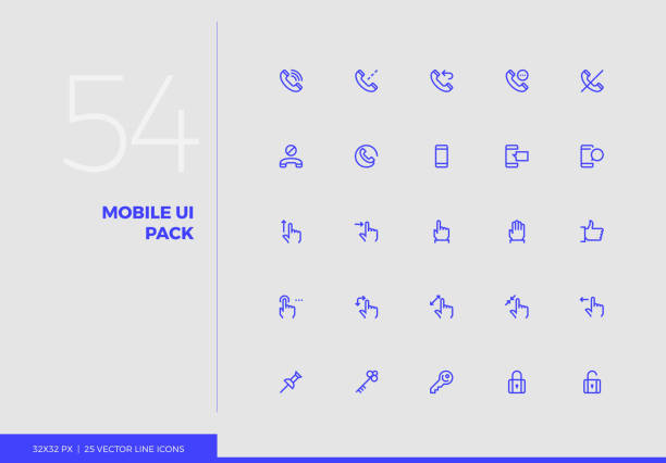 Vector Line Icons Mobile UI Pack Simple line icons pack of smartphone user interface control. Vector pictogram set for mobile phone user interface design, UX infographics, web apps, business presentation. Sign and symbol collection. telephone line stock illustrations