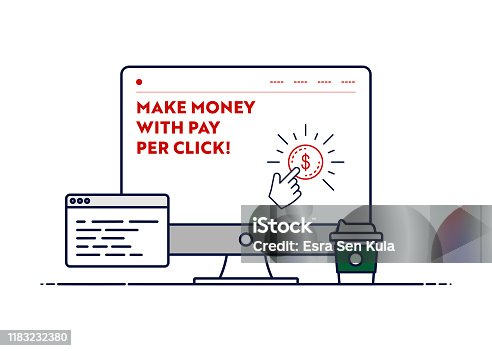 istock Vector Line Illustration Concept for Make Money With Pay Per Click. Editable Stroke and Pixel Perfect. 1183232380